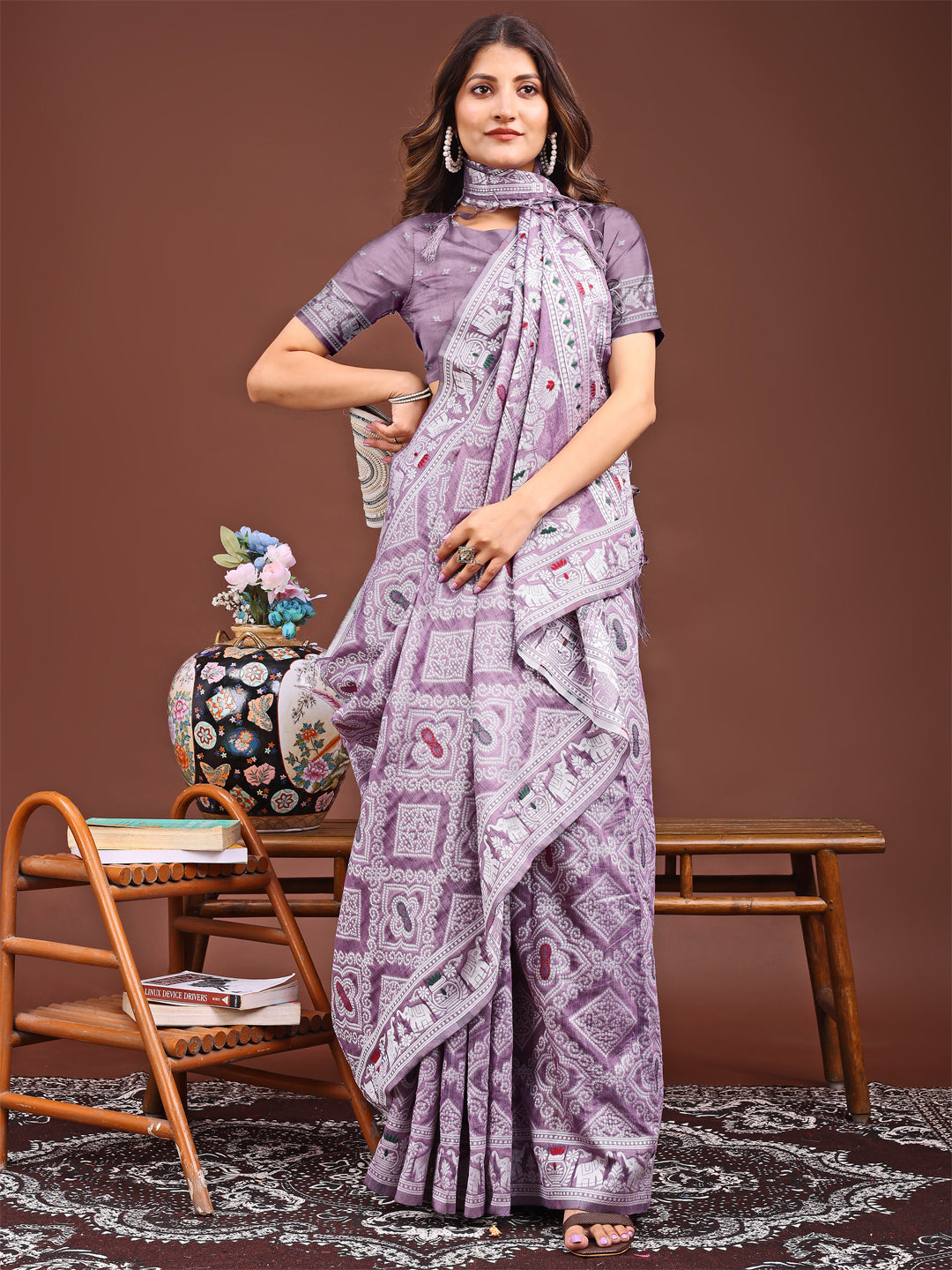 Shree Shyam Fashion Graceful Purple Printed Saree - A Symphony of Culture and Feminine Charm | Grocsy