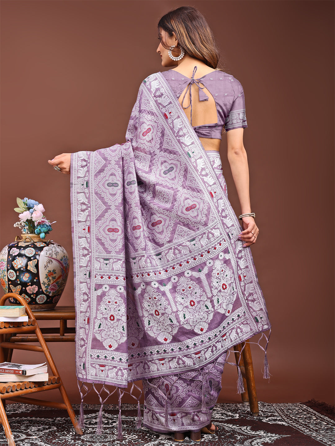 Shree Shyam Fashion Graceful Purple Printed Saree - A Symphony of Culture and Feminine Charm | Grocsy