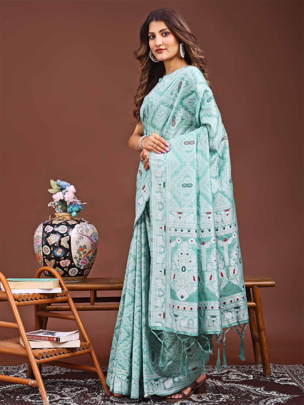 Shree Shyam Fashion Graceful Sea Green Printed Saree - A Symphony of Culture and Feminine Charm | Grocsy