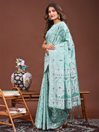 Shree Shyam Fashion Graceful Sea Green Printed Saree - A Symphony of Culture and Feminine Charm | Grocsy