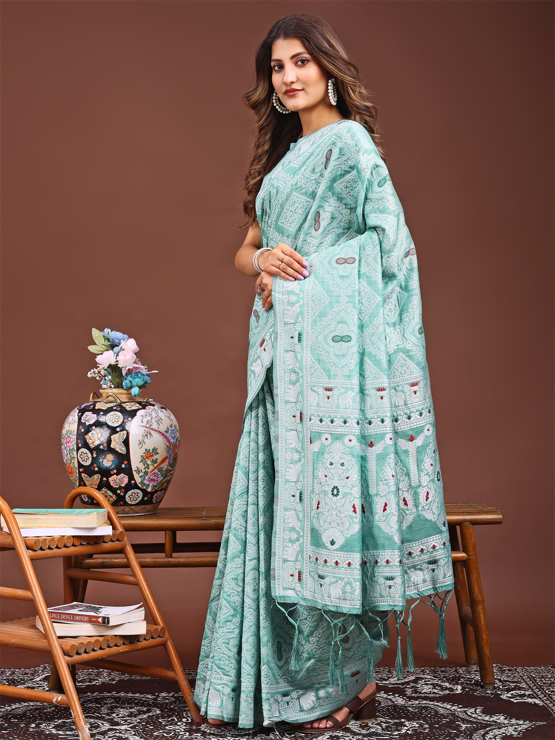 Shree Shyam Fashion Graceful Sea Green Printed Saree - A Symphony of Culture and Feminine Charm | Grocsy
