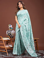 Shree Shyam Fashion Graceful Sea Green Printed Saree - A Symphony of Culture and Feminine Charm | Grocsy
