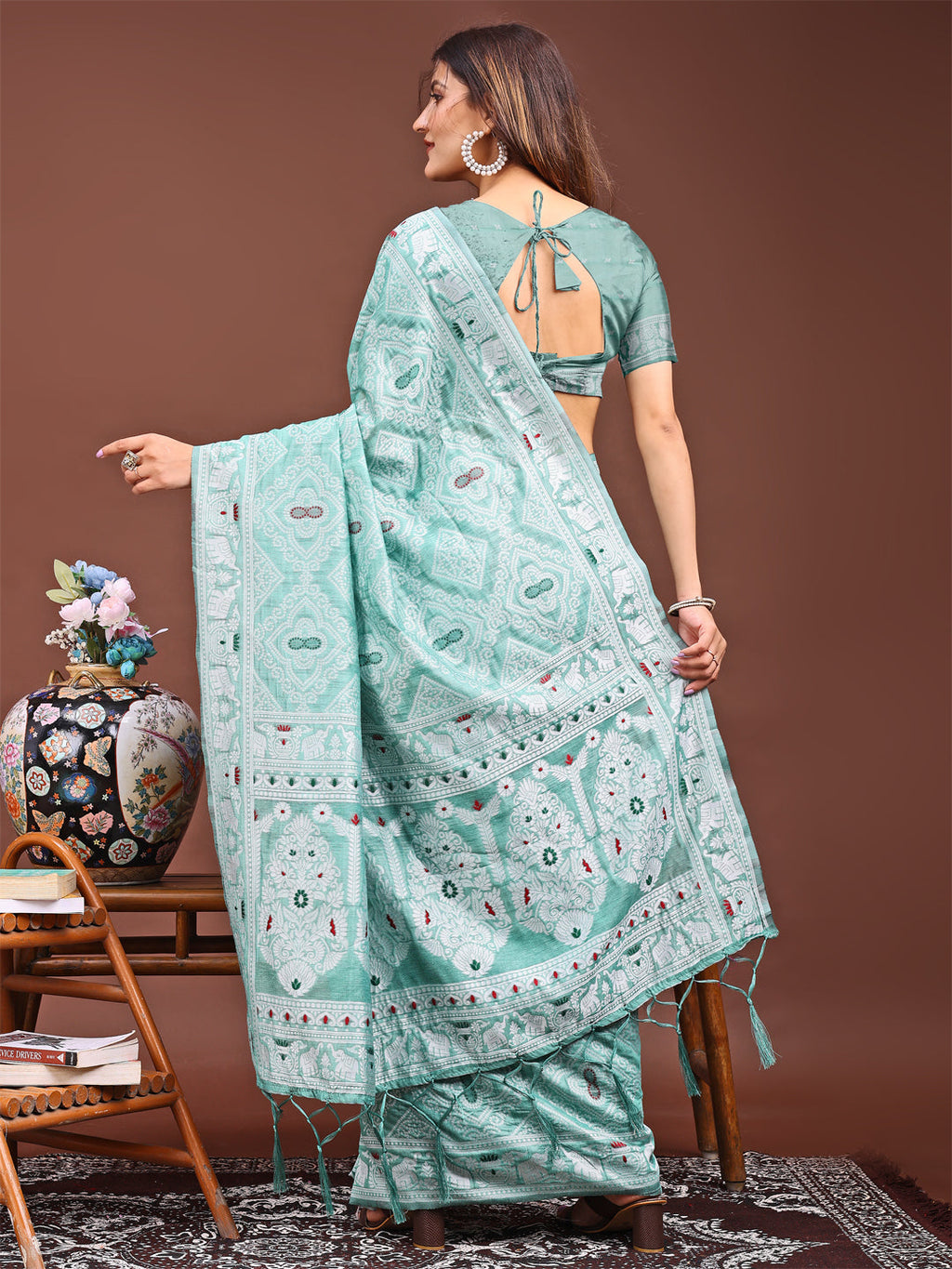 Shree Shyam Fashion Graceful Sea Green Printed Saree - A Symphony of Culture and Feminine Charm | Grocsy
