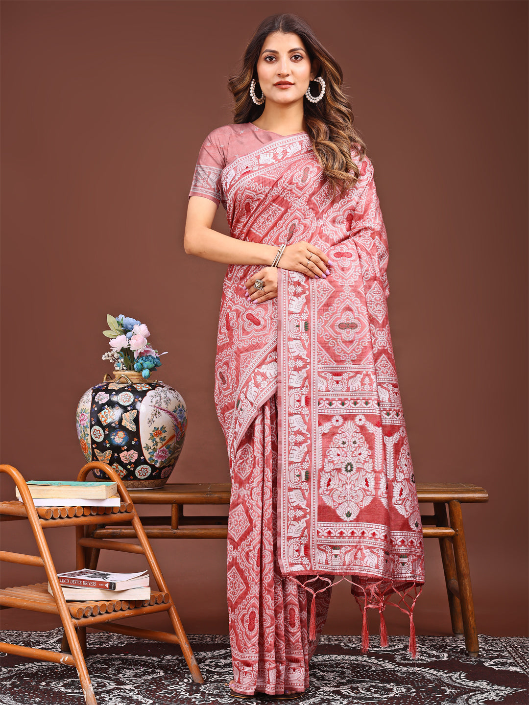 Shree Shyam Fashion Graceful Peach Printed Saree - A Symphony of Culture and Feminine Charm | Grocsy