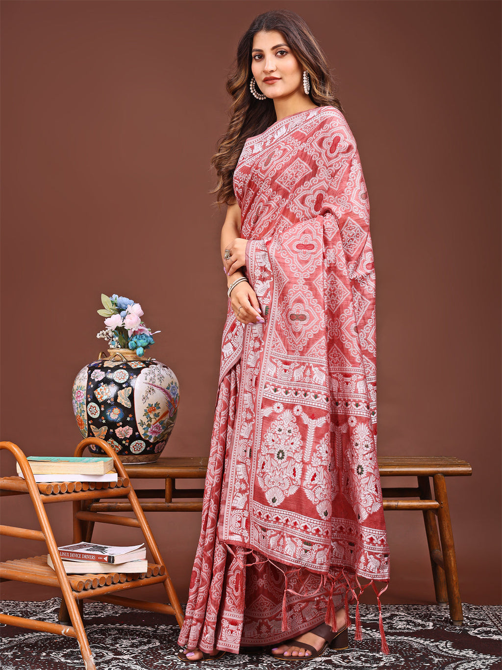 Shree Shyam Fashion Graceful Peach Printed Saree - A Symphony of Culture and Feminine Charm | Grocsy