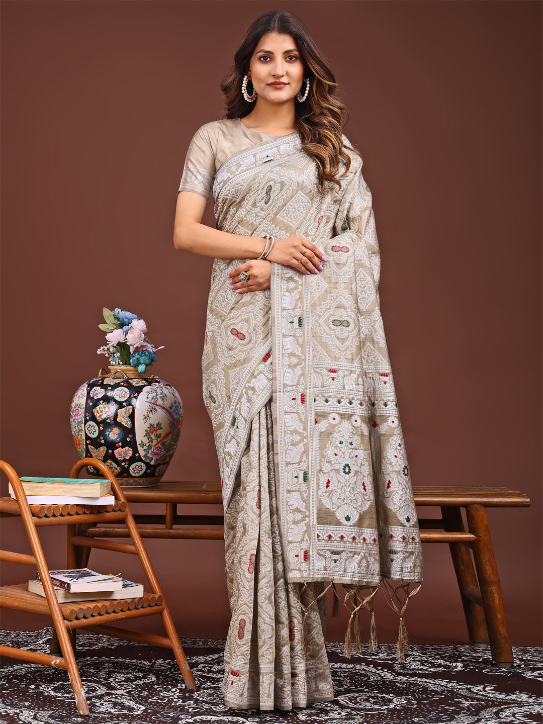 Shree Shyam Fashion Graceful Brown Printed Saree - A Symphony of Culture and Feminine Charm | Grocsy
