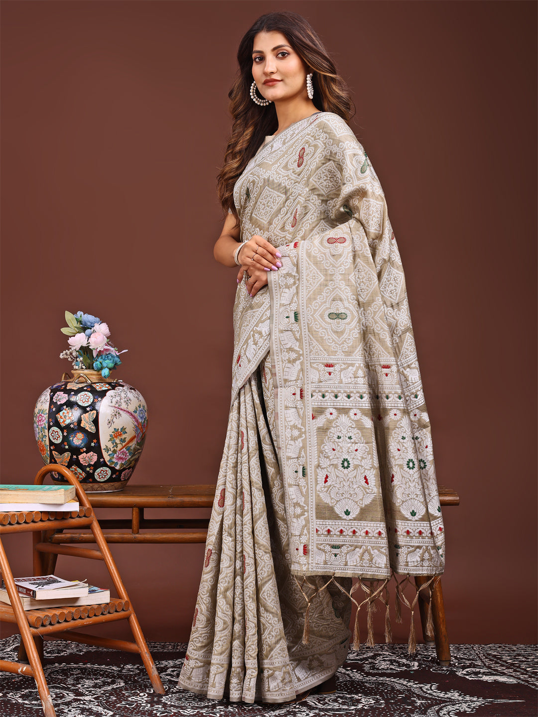 Shree Shyam Fashion Graceful Brown Printed Saree - A Symphony of Culture and Feminine Charm | Grocsy