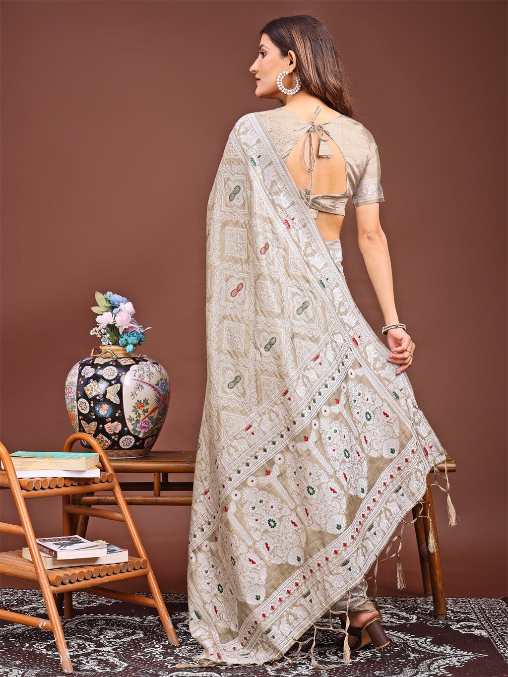 Shree Shyam Fashion Graceful Brown Printed Saree - A Symphony of Culture and Feminine Charm | Grocsy