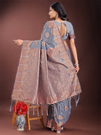 Shree Shyam Fashion Grey Linen Cotton Saree with Woven Geometric Zari Motifs - Elegant Festive Wear for Women | Grocsy