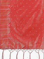 Shree Shyam Fashion Red Linen Cotton Saree with Woven Geometric Zari Motifs - Elegant Festive Wear for Women | Grocsy
