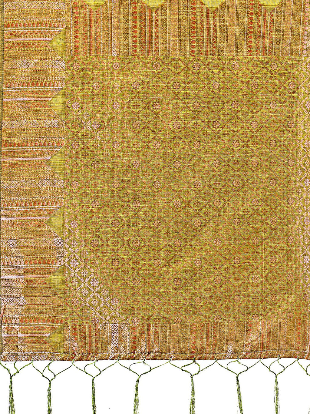 Shree Shyam Fashion Mustard Linen Cotton Saree with Woven Geometric Zari Motifs - Elegant Festive Wear for Women | Grocsy