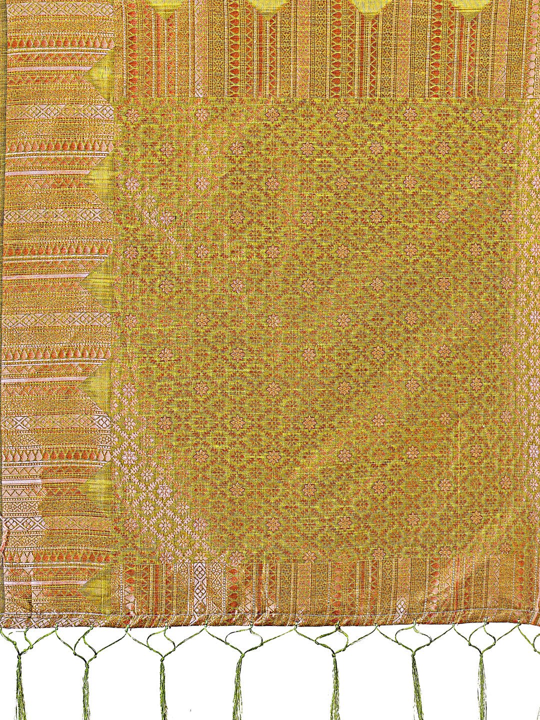 Shree Shyam Fashion Mustard Linen Cotton Saree with Woven Geometric Zari Motifs - Elegant Festive Wear for Women | Grocsy
