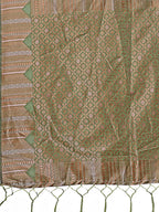 Shree Shyam Fashion Light Green Linen Cotton Saree with Woven Geometric Zari Motifs - Elegant Festive Wear for Women | Grocsy