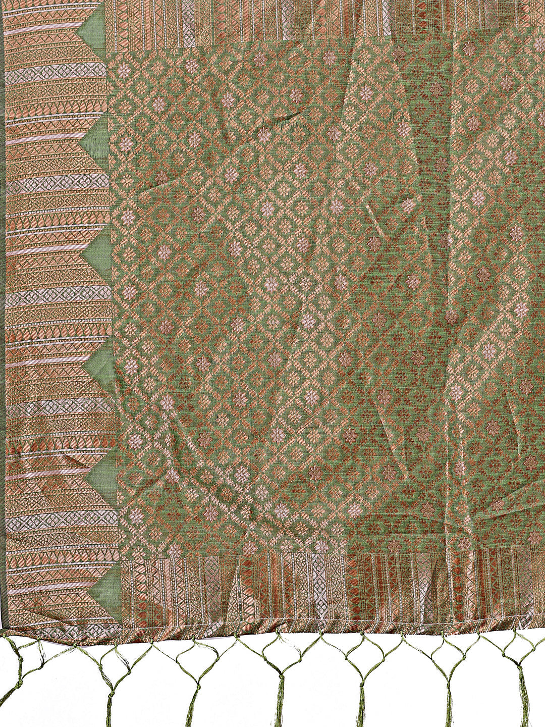 Shree Shyam Fashion Light Green Linen Cotton Saree with Woven Geometric Zari Motifs - Elegant Festive Wear for Women | Grocsy