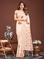 Shree Shyam Fashion Elegant Cream Woven Work Saree - A Whiff of Tradition Wrapped in Grace | Grocsy