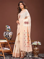 Shree Shyam Fashion Elegant Cream Woven Work Saree - A Whiff of Tradition Wrapped in Grace | Grocsy