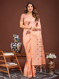 Shree Shyam Fashion Elegant Peach Woven Work Saree - A Whiff of Tradition Wrapped in Grace | Grocsy