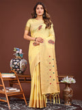 Shree Shyam Fashion Elegant Yellow Woven Work Saree - A Whiff of Tradition Wrapped in Grace | Grocsy