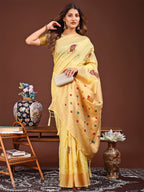 Shree Shyam Fashion Elegant Yellow Woven Work Saree - A Whiff of Tradition Wrapped in Grace | Grocsy