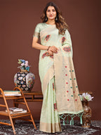 Shree Shyam Fashion Elegant Light Green Woven Work Saree - A Whiff of Tradition Wrapped in Grace | Grocsy