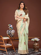 Shree Shyam Fashion Elegant Light Green Woven Work Saree - A Whiff of Tradition Wrapped in Grace | Grocsy