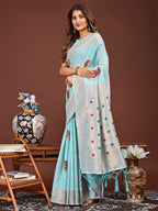 Shree Shyam Fashion Elegant Sky Blue Woven Work Saree - A Whiff of Tradition Wrapped in Grace | Grocsy