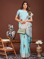 Shree Shyam Fashion Elegant Sky Blue Woven Work Saree - A Whiff of Tradition Wrapped in Grace | Grocsy