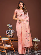 Shree Shyam Fashion Elegant Pink Woven Work Saree - A Whiff of Tradition Wrapped in Grace | Grocsy