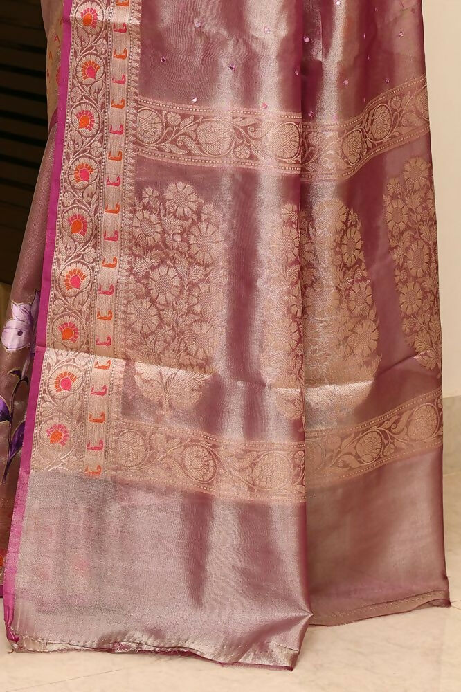 Joban Fashion Purple Saree Tissue Applick With Mirror | Grocsy