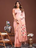 Shree Shyam Fashion Peach Jacquard Saree with Tassels - Radiate Soft Elegance and Timeless Beauty | Grocsy