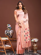 Shree Shyam Fashion Peach Jacquard Saree with Tassels - Radiate Soft Elegance and Timeless Beauty | Grocsy