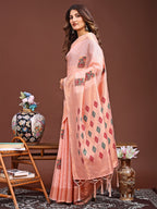 Shree Shyam Fashion Peach Jacquard Saree with Tassels - Radiate Soft Elegance and Timeless Beauty | Grocsy