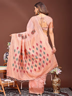Shree Shyam Fashion Peach Jacquard Saree with Tassels - Radiate Soft Elegance and Timeless Beauty | Grocsy