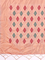 Shree Shyam Fashion Peach Jacquard Saree with Tassels - Radiate Soft Elegance and Timeless Beauty | Grocsy