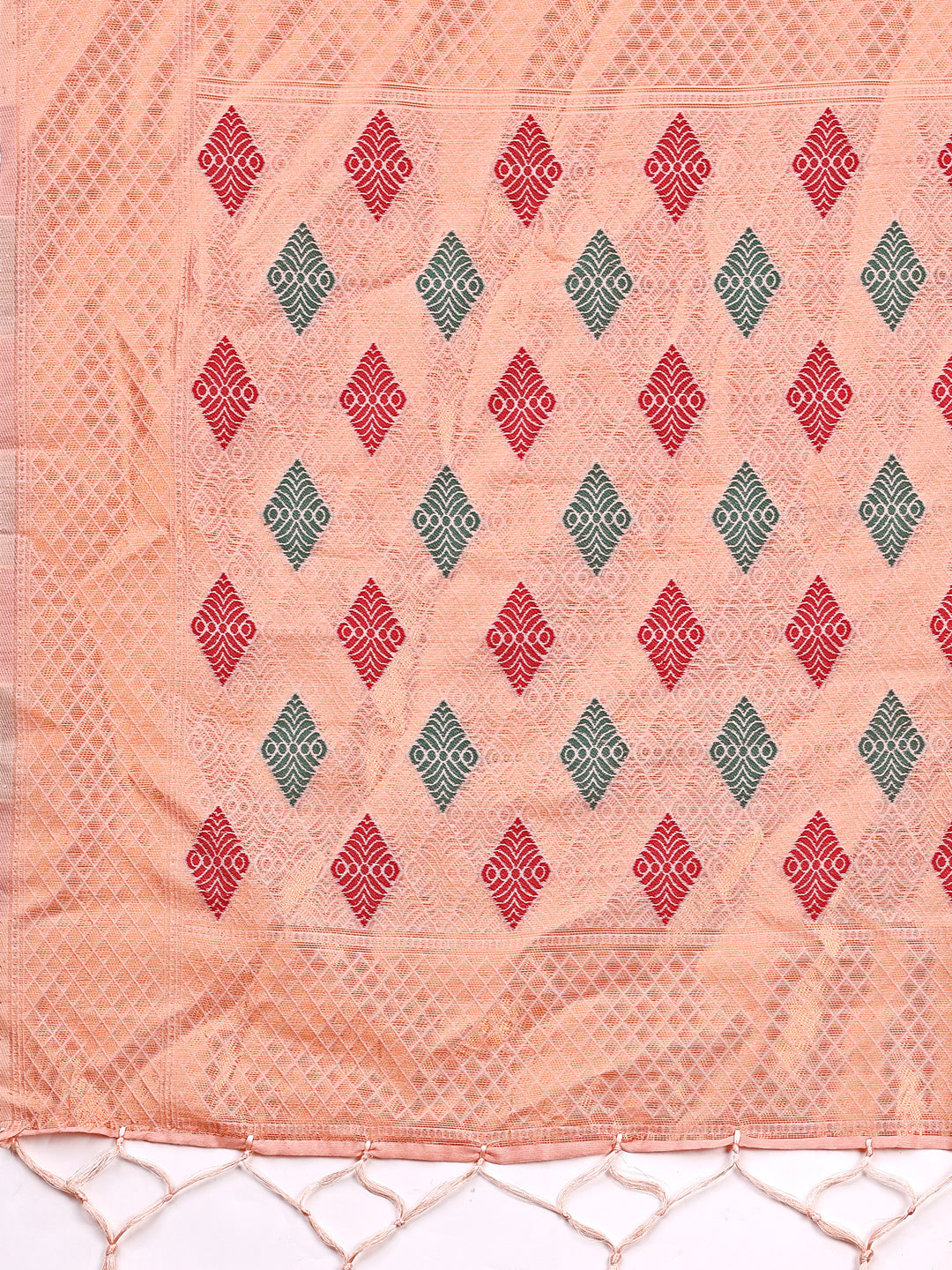 Shree Shyam Fashion Peach Jacquard Saree with Tassels - Radiate Soft Elegance and Timeless Beauty | Grocsy