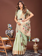 Shree Shyam Fashion Light Green Jacquard Saree with Tassels - Radiate Soft Elegance and Timeless Beauty | Grocsy