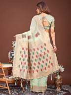 Shree Shyam Fashion Light Green Jacquard Saree with Tassels - Radiate Soft Elegance and Timeless Beauty | Grocsy