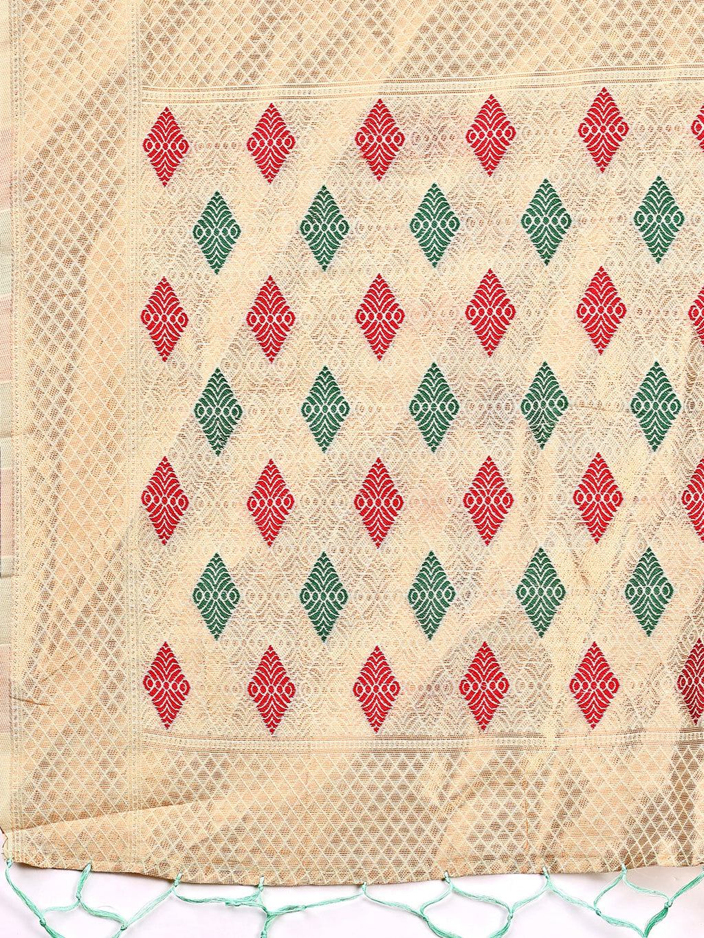 Shree Shyam Fashion Light Green Jacquard Saree with Tassels - Radiate Soft Elegance and Timeless Beauty | Grocsy