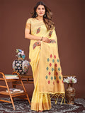 Shree Shyam Fashion Yellow Jacquard Saree with Tassels - Radiate Soft Elegance and Timeless Beauty | Grocsy