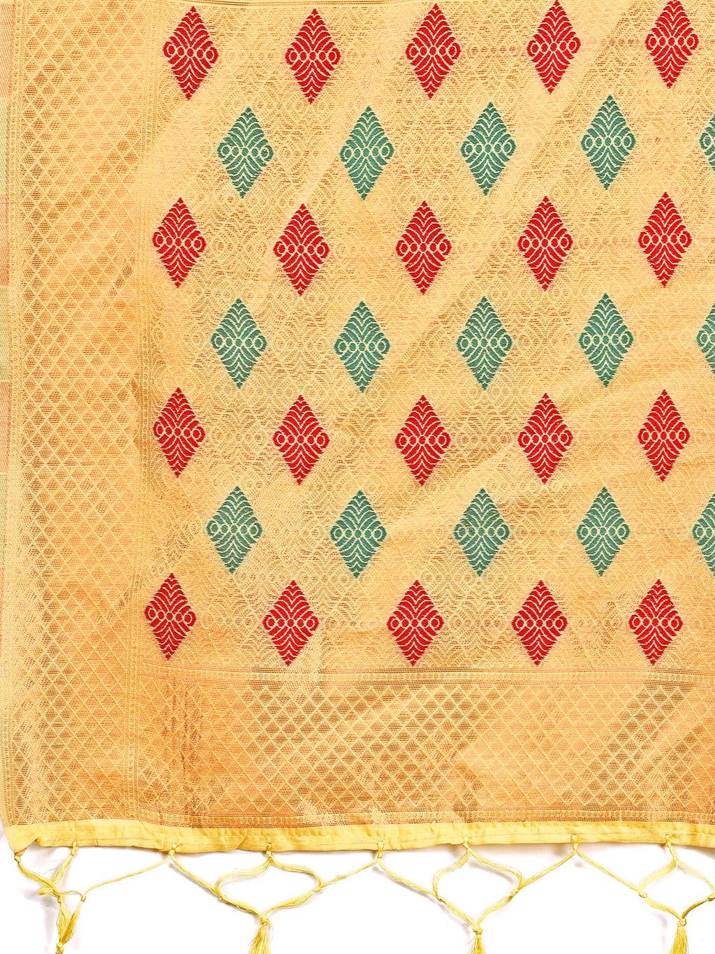Shree Shyam Fashion Yellow Jacquard Saree with Tassels - Radiate Soft Elegance and Timeless Beauty | Grocsy