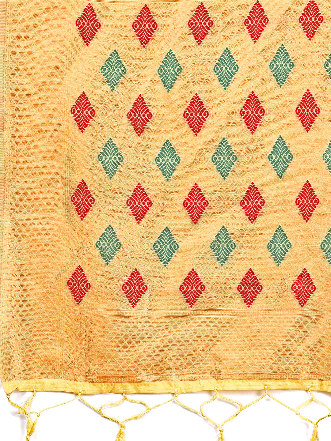 Shree Shyam Fashion Yellow Jacquard Saree with Tassels - Radiate Soft Elegance and Timeless Beauty | Grocsy