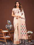 Shree Shyam Fashion White Jacquard Saree with Tassels - Radiate Soft Elegance and Timeless Beauty | Grocsy