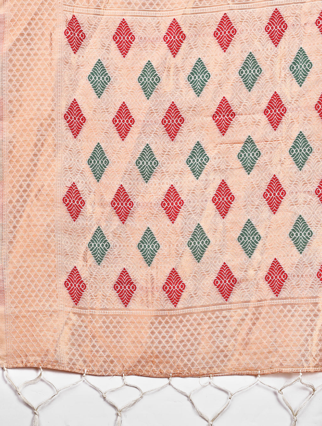 Shree Shyam Fashion White Jacquard Saree with Tassels - Radiate Soft Elegance and Timeless Beauty | Grocsy