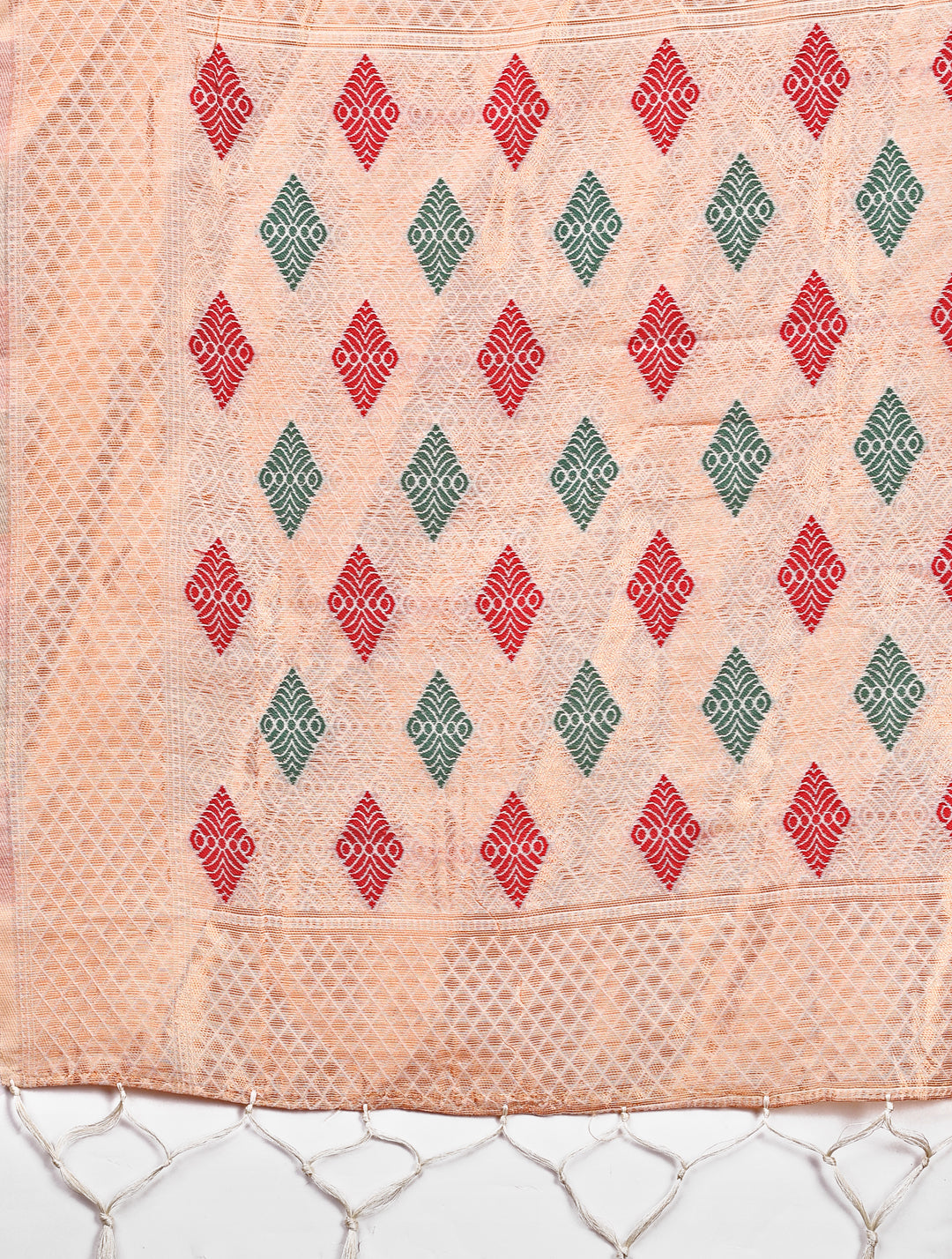 Shree Shyam Fashion White Jacquard Saree with Tassels - Radiate Soft Elegance and Timeless Beauty | Grocsy
