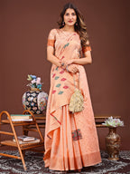 Shree Shyam Fashion Orange Jacquard Saree with Tassels - Radiate Soft Elegance and Timeless Beauty | Grocsy