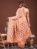 Shree Shyam Fashion Orange Jacquard Saree with Tassels - Radiate Soft Elegance and Timeless Beauty | Grocsy