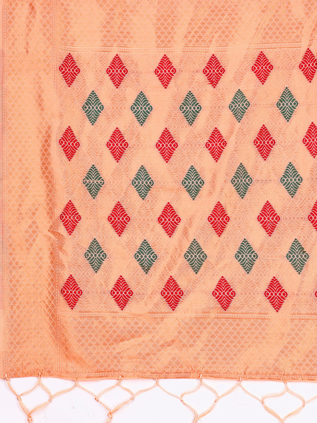 Shree Shyam Fashion Orange Jacquard Saree with Tassels - Radiate Soft Elegance and Timeless Beauty | Grocsy