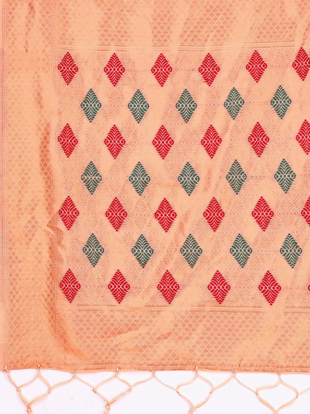 Shree Shyam Fashion Orange Jacquard Saree with Tassels - Radiate Soft Elegance and Timeless Beauty | Grocsy