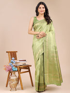 Shree Shyam Fashion Light Green Banarasi silk Woven Zari Work Traditional Tassel Saree | Grocsy