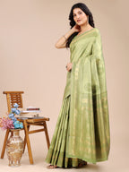 Shree Shyam Fashion Light Green Banarasi silk Woven Zari Work Traditional Tassel Saree | Grocsy